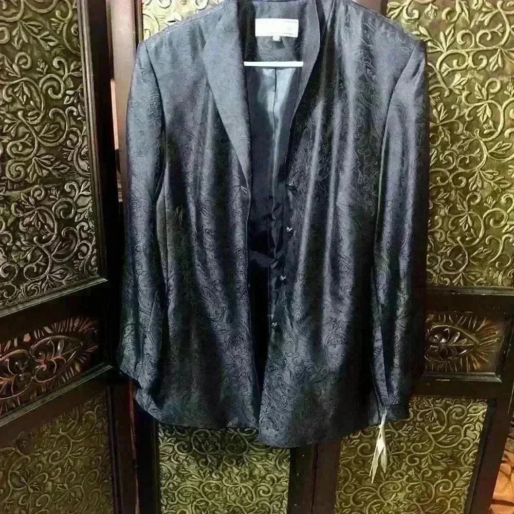 Travis Ayers NWT 14W Navy Blue, 100% Silk Dressy Jacket Lined Career Vintage
